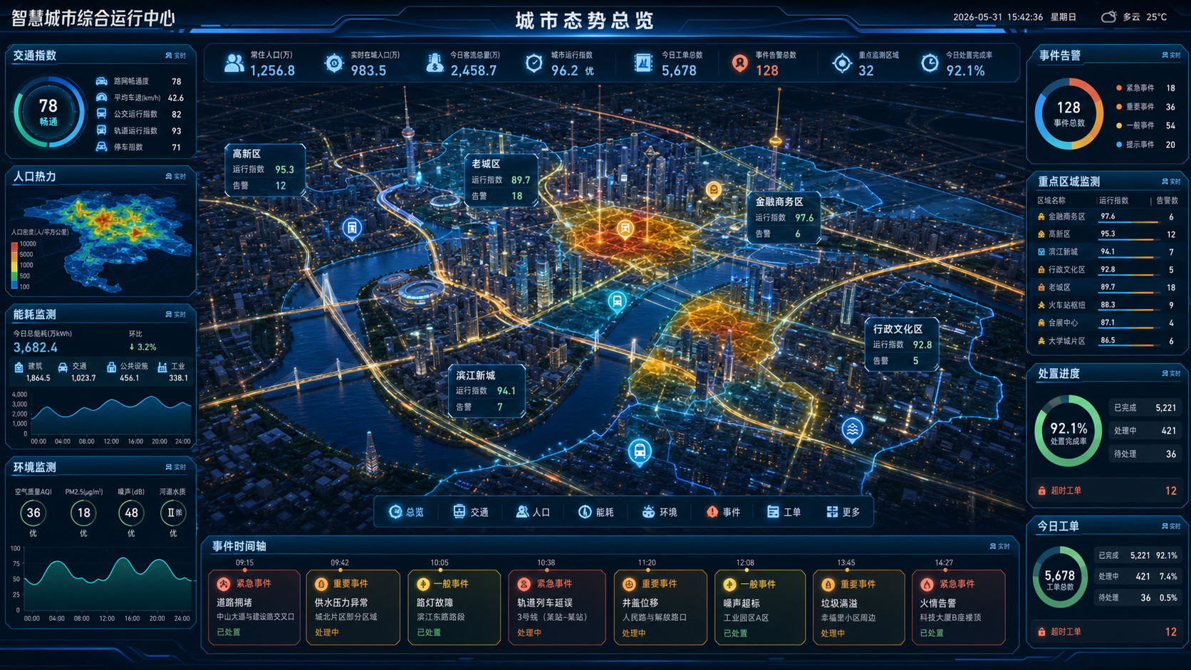智慧城市 3D 综合运行驾驶舱案例图