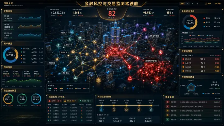 金融风控交易 3D 监测驾驶舱案例预览