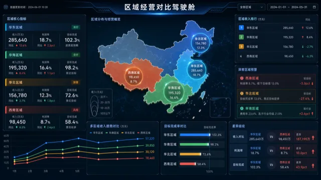 区域经营对比驾驶舱模板预览