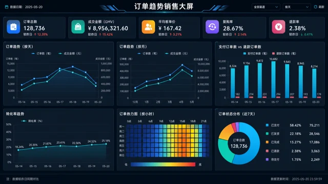 订单趋势销售大屏模板预览