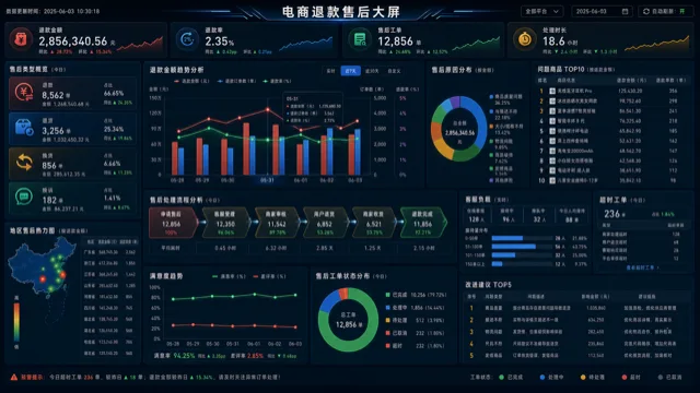 电商退款售后大屏模板预览
