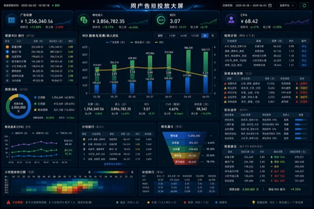 广告 ROI 投放大屏模板预览
