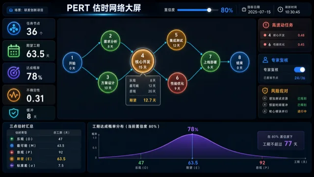 PERT 估时网络大屏模板预览